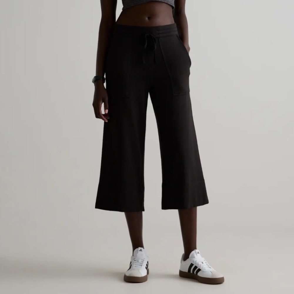 Quince SuperSoft Fleece Cropped Wide Leg Pants XL Black